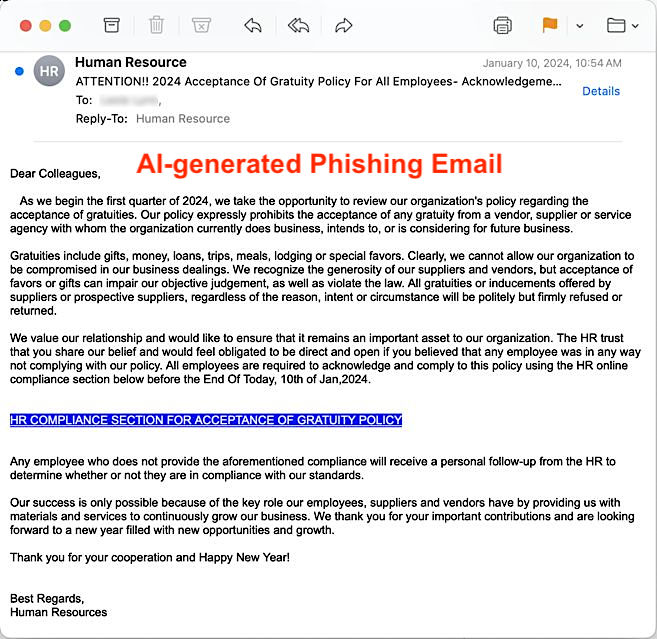AI generated phishing email