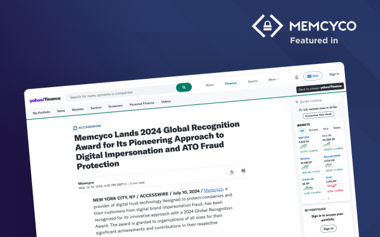 Memcyco Lands 2024 Global Recognition Award for Its Pioneering Approach to Digital Impersonation and ATO Fraud Protection