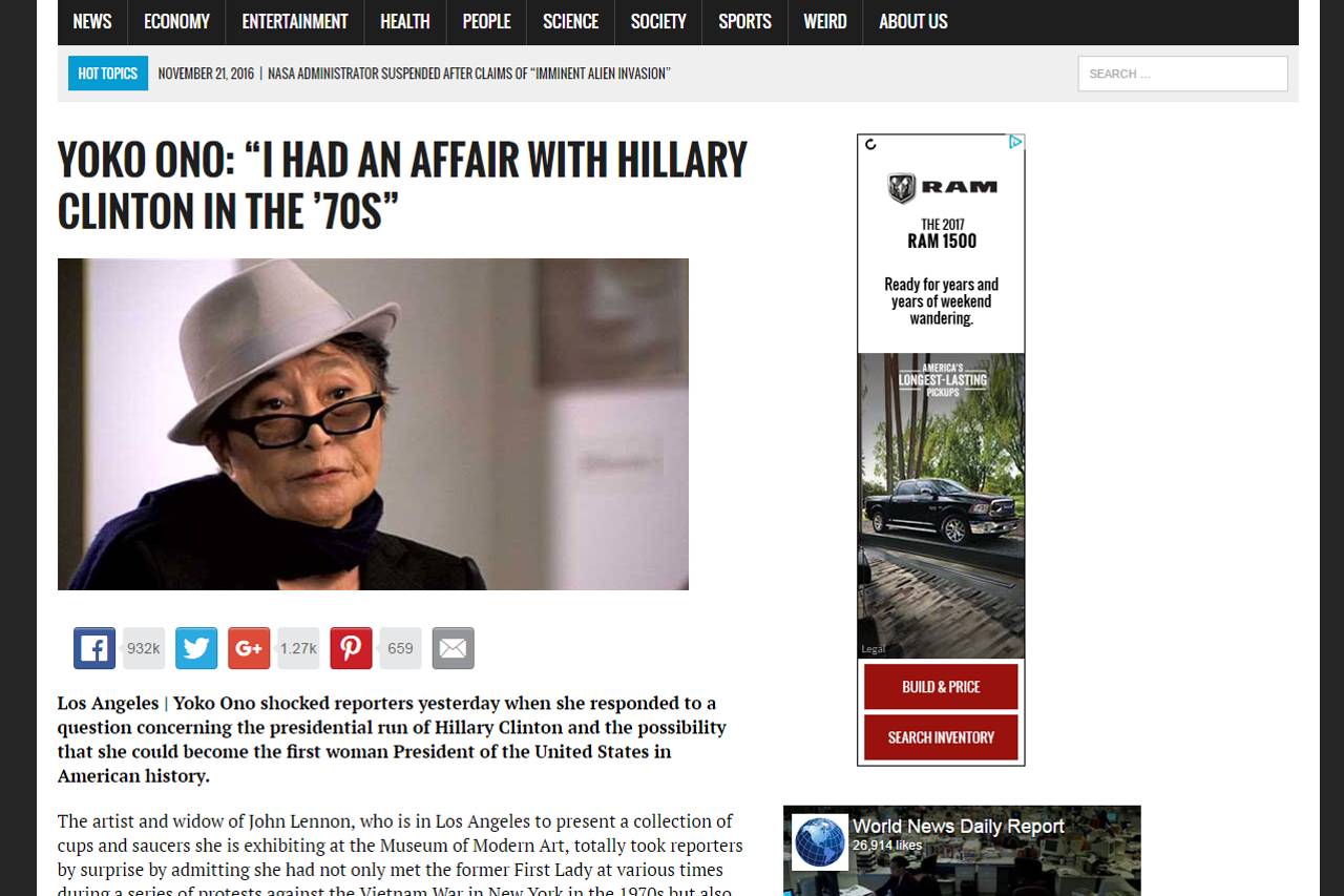 Fake Website Misinformation Yoko Ono