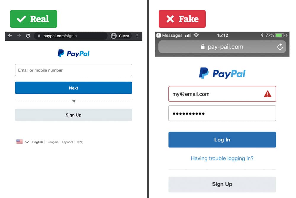 PayPal Fake Website Example