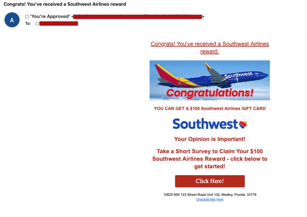 Southwest Phishing Scam